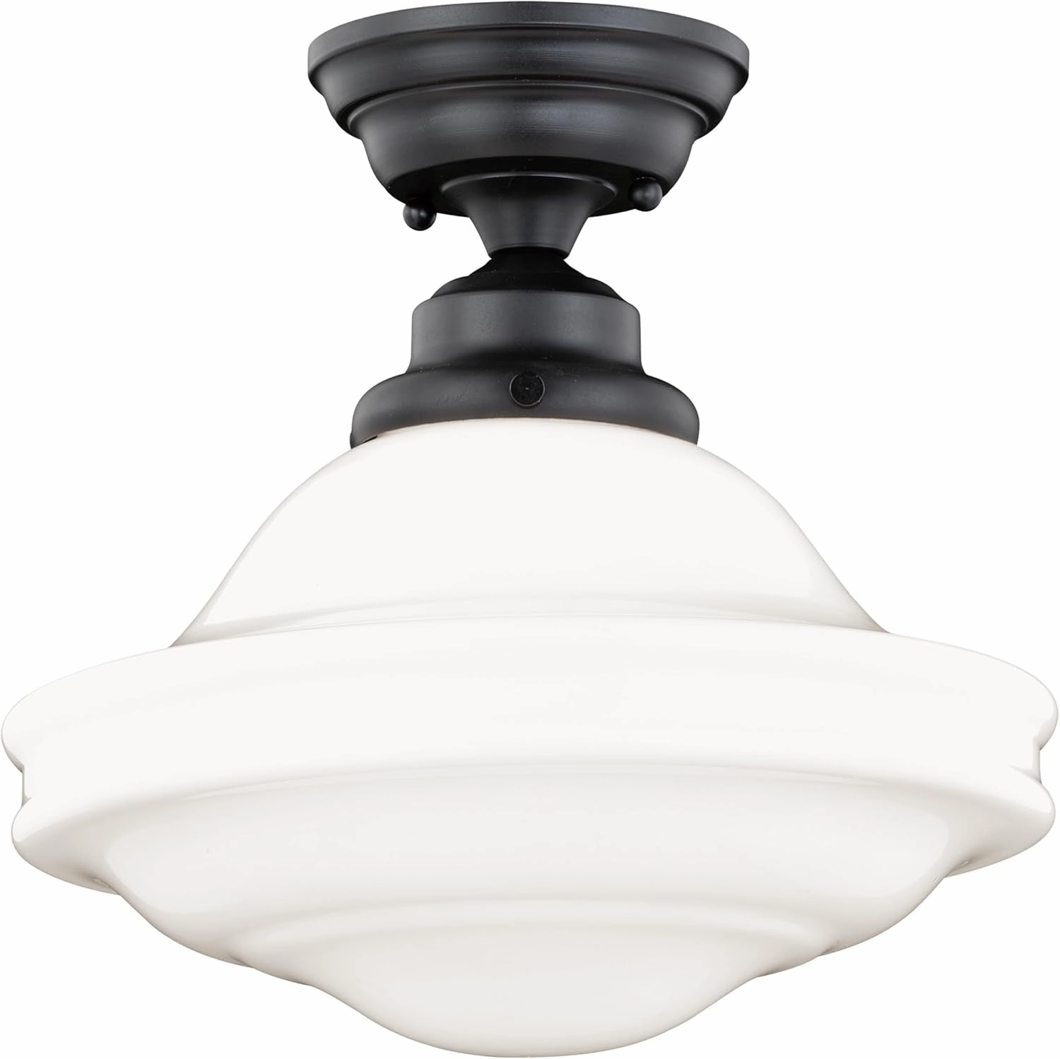 VAXCEL Huntley 12 Inch Schoolhouse Semi Flush Light, Oil Rubbed Bronze Finish, White Milk Glass, Dimmable Ceiling Mounted Lighting