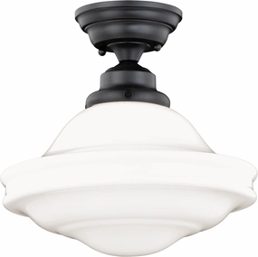 VAXCEL Huntley 12 Inch Schoolhouse Semi Flush Light, Oil Rubbed Bronze Finish, White Milk Glass, Dimmable Ceiling Mounted Lighting