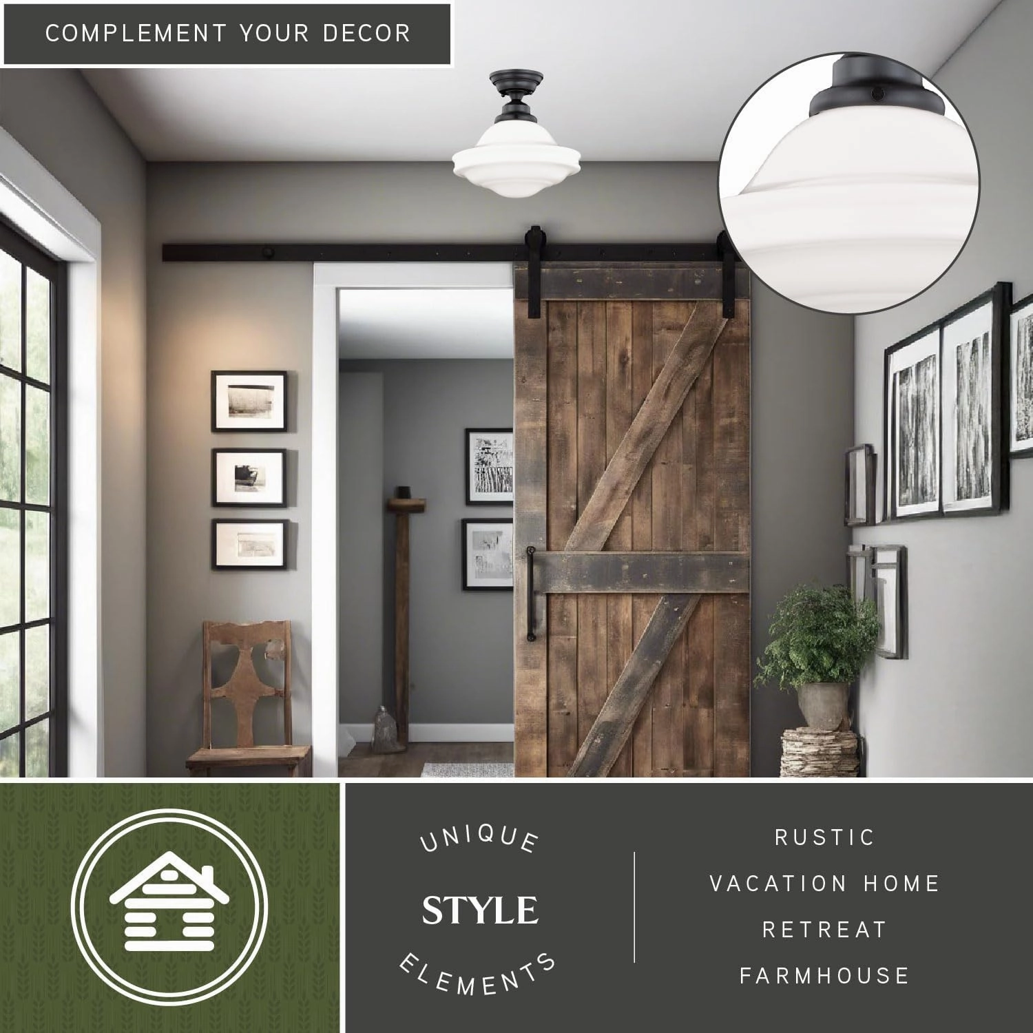 VAXCEL Huntley 12 Inch Schoolhouse Semi Flush Light, Oil Rubbed Bronze Finish, White Milk Glass, Dimmable Ceiling Mounted Lighting