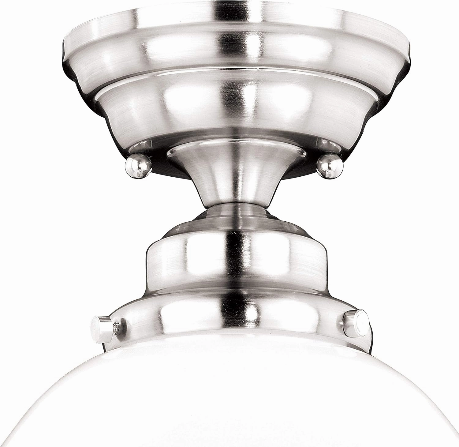 VAXCEL Huntley 12 Inch Schoolhouse Semi Flush Light, Satin Nickel Finish, White Milk Glass, Dimmable Ceiling Mounted Lighting