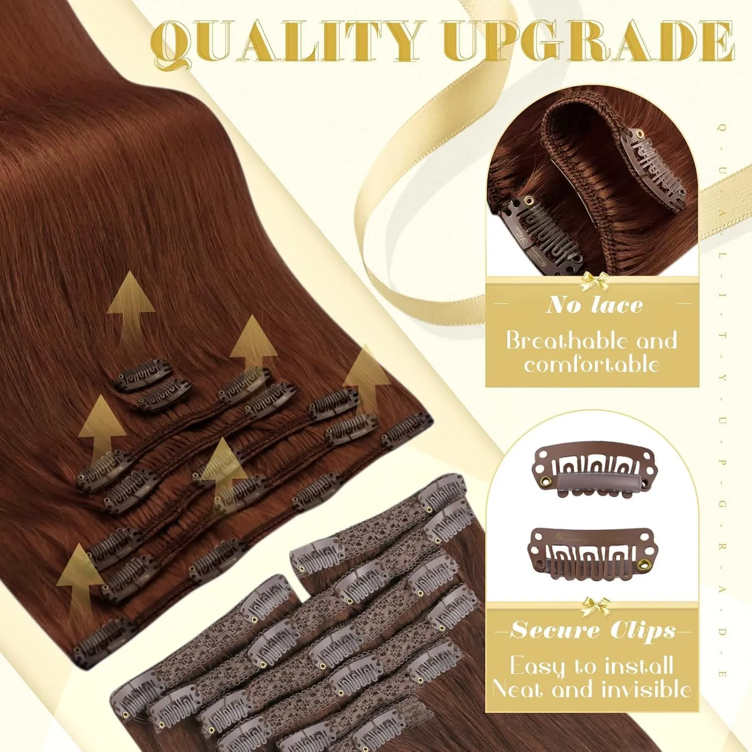 Ve Sunny Clip in Hair Extensions Human Hair Auburn Clip in Extensions Red Auburn Real Hair Extensions Clip in Human Hair Dark Auburn for Party Cosplay Add Volume Bold Color 5pcs 80g 12inch