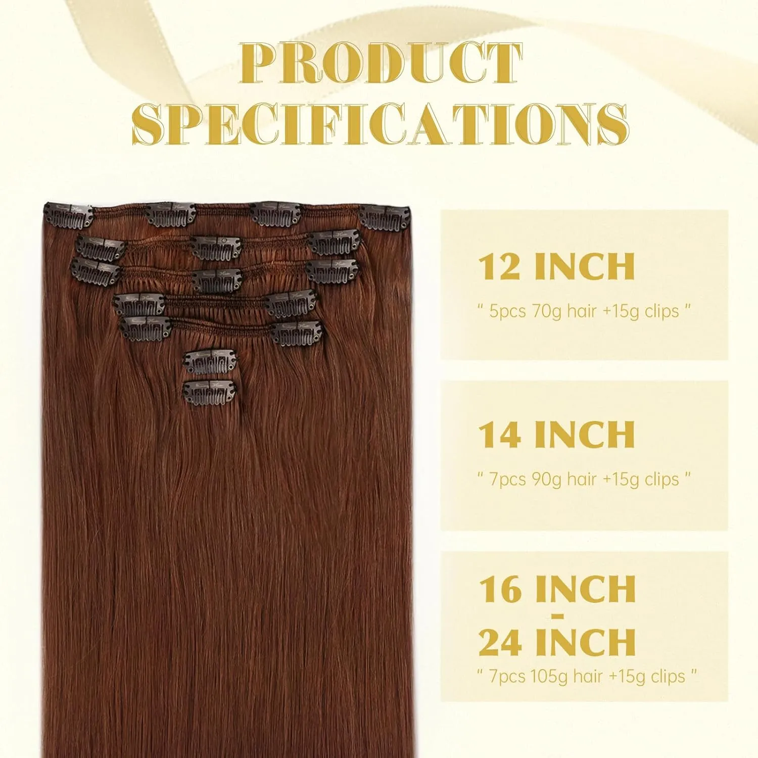 Ve Sunny Clip in Hair Extensions Human Hair Auburn Clip in Extensions Red Auburn Real Hair Extensions Clip in Human Hair Dark Auburn for Party Cosplay Add Volume Bold Color 5pcs 80g 12inch