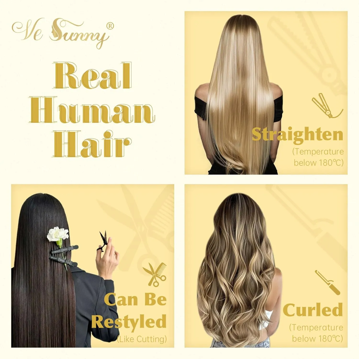 Ve Sunny Clip in Hair Extensions Human Hair Auburn Clip in Extensions Red Auburn Real Hair Extensions Clip in Human Hair Dark Auburn for Party Cosplay Add Volume Bold Color 5pcs 80g 12inch