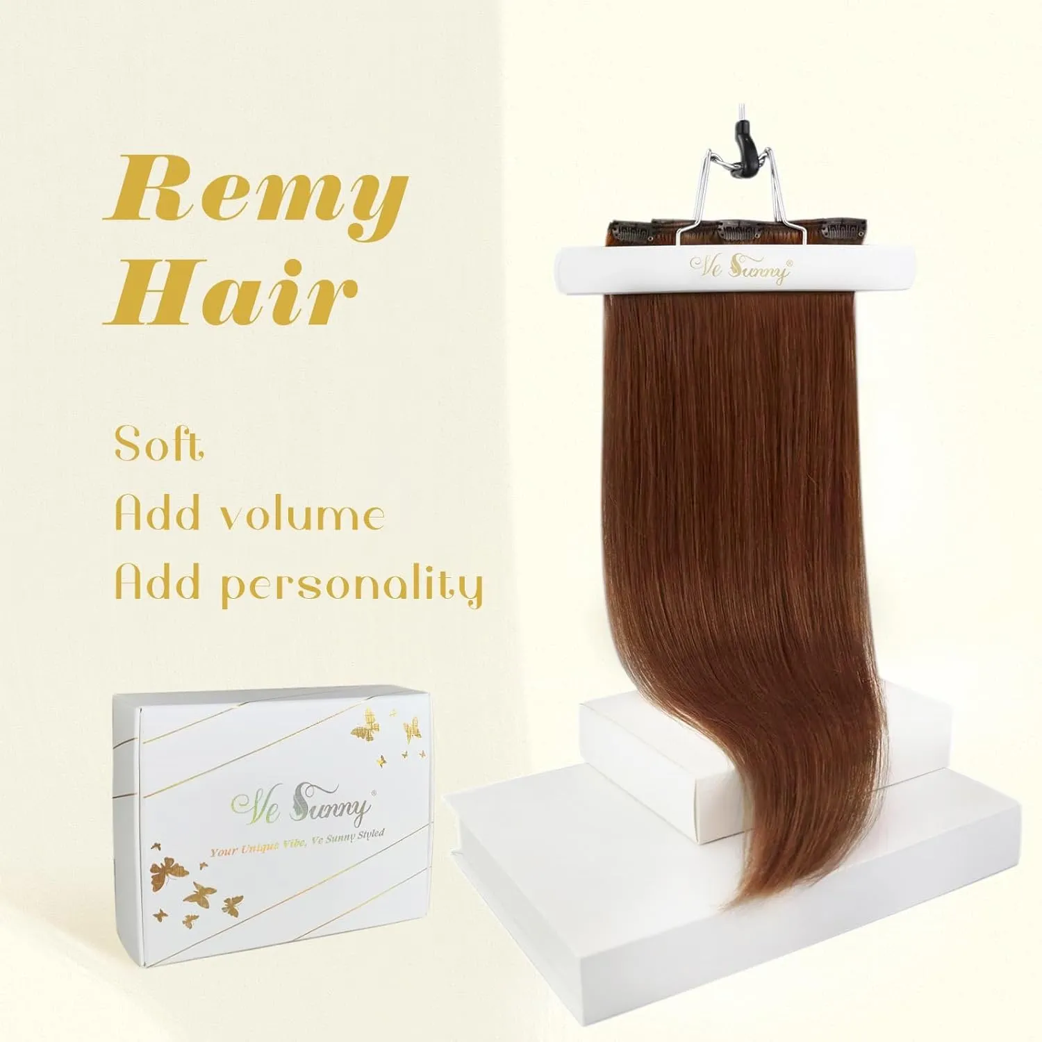 Ve Sunny Clip in Hair Extensions Human Hair Auburn Clip in Extensions Red Auburn Real Hair Extensions Clip in Human Hair Dark Auburn for Party Cosplay Add Volume Bold Color 5pcs 80g 12inch