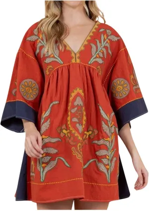 Vestidos Casuales para Mujer Womens Boho Mini Dress 2024 Fall 3/4 Sleeve V Neck Vintage Print Babydoll Dresses