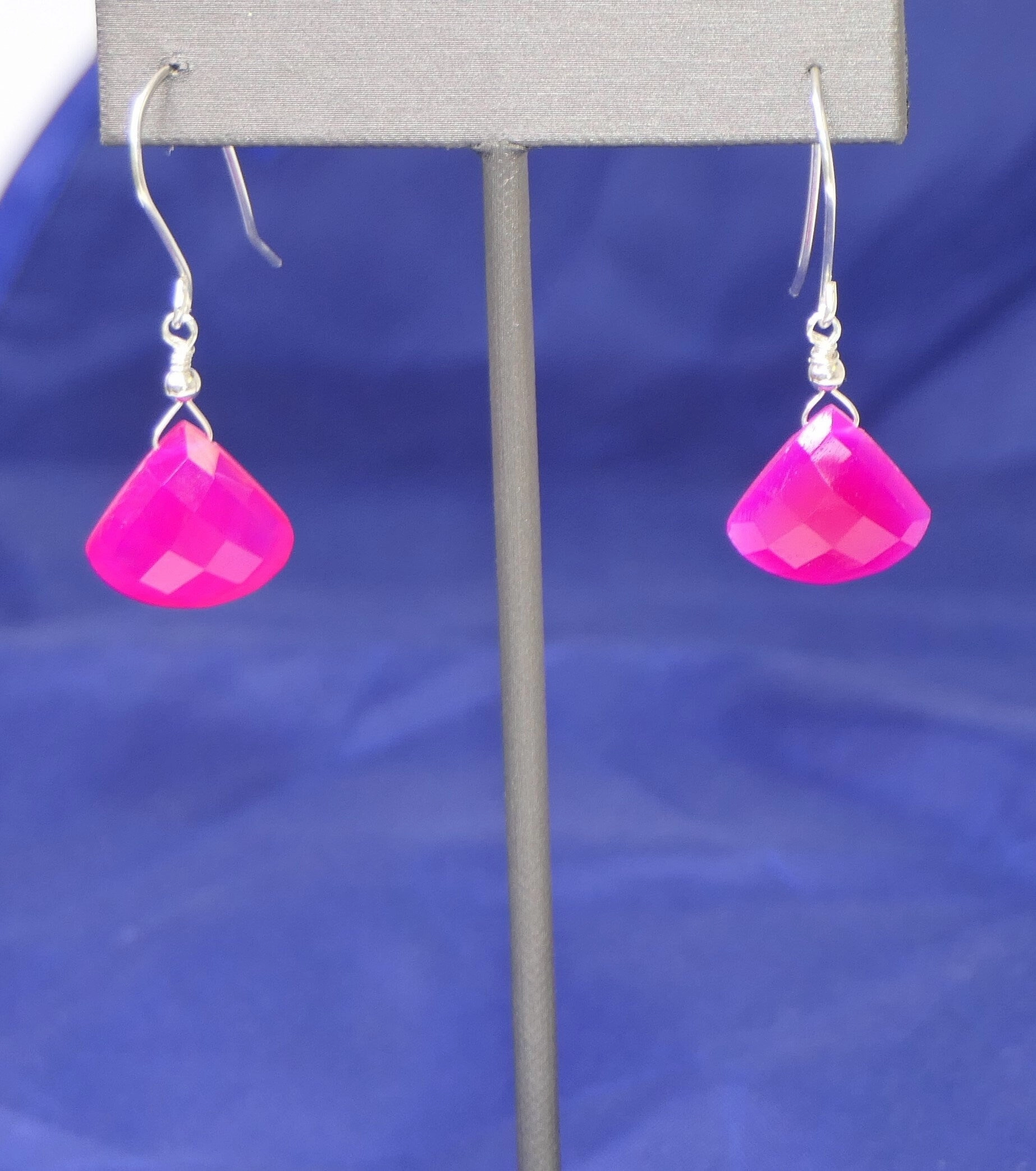 Vibrant Fuchsia Chalcedony Teardrop Gemstone Earrings Statement Jewelry