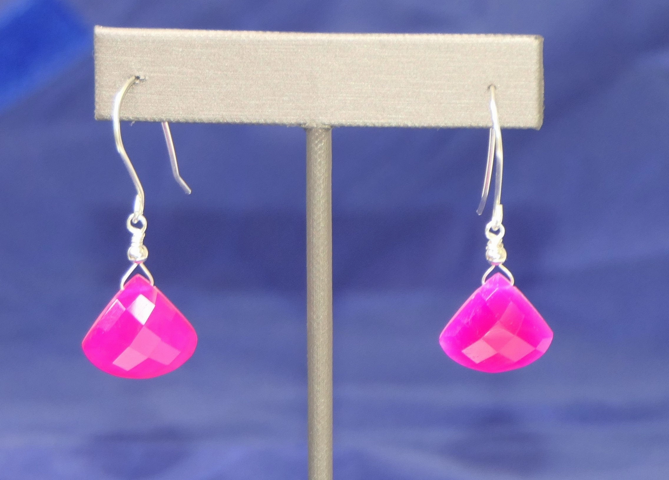 Vibrant Fuchsia Chalcedony Teardrop Gemstone Earrings Statement Jewelry