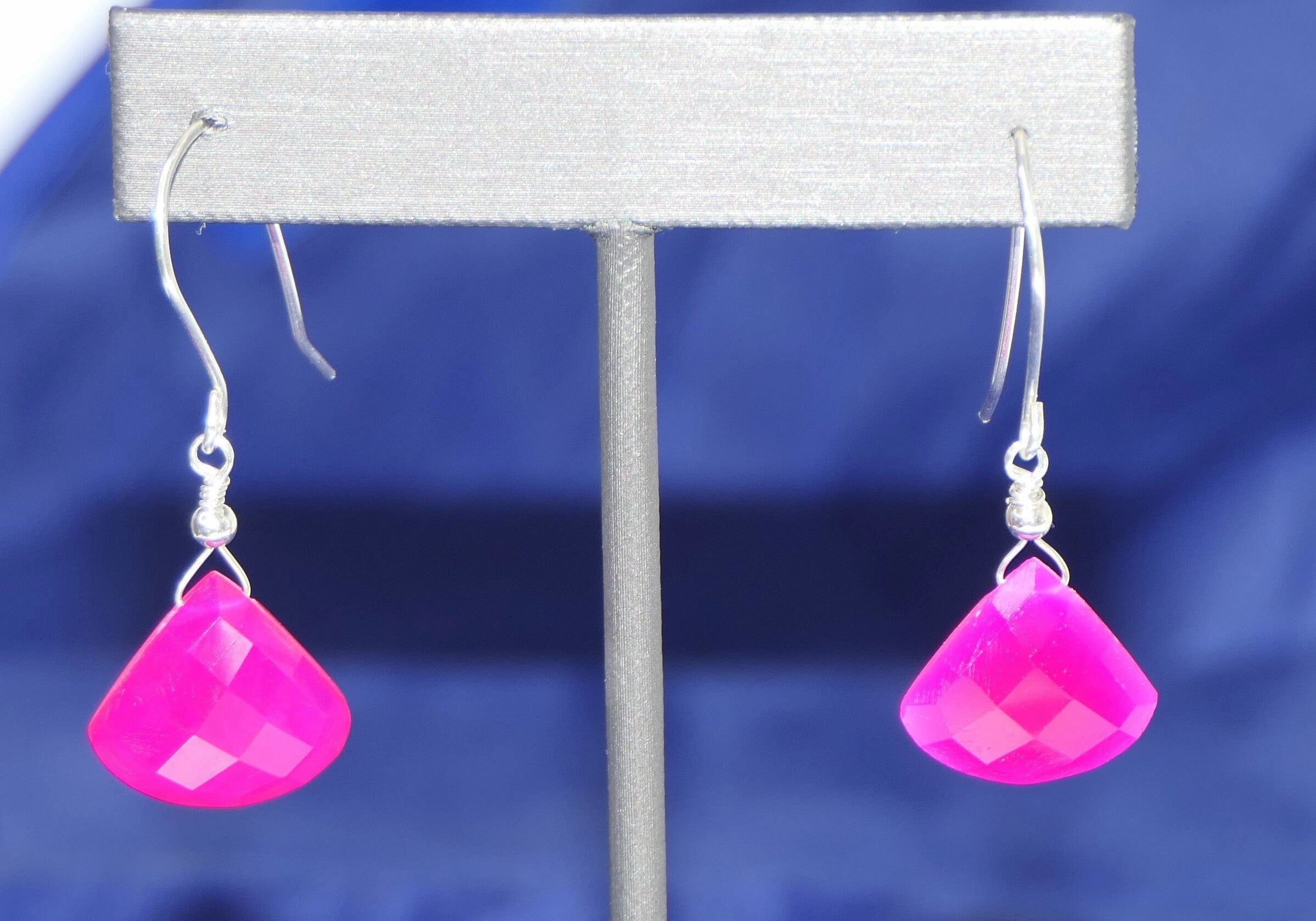 Vibrant Fuchsia Chalcedony Teardrop Gemstone Earrings Statement Jewelry