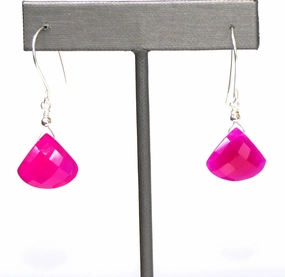 Vibrant Fuchsia Chalcedony Teardrop Gemstone Earrings Statement Jewelry