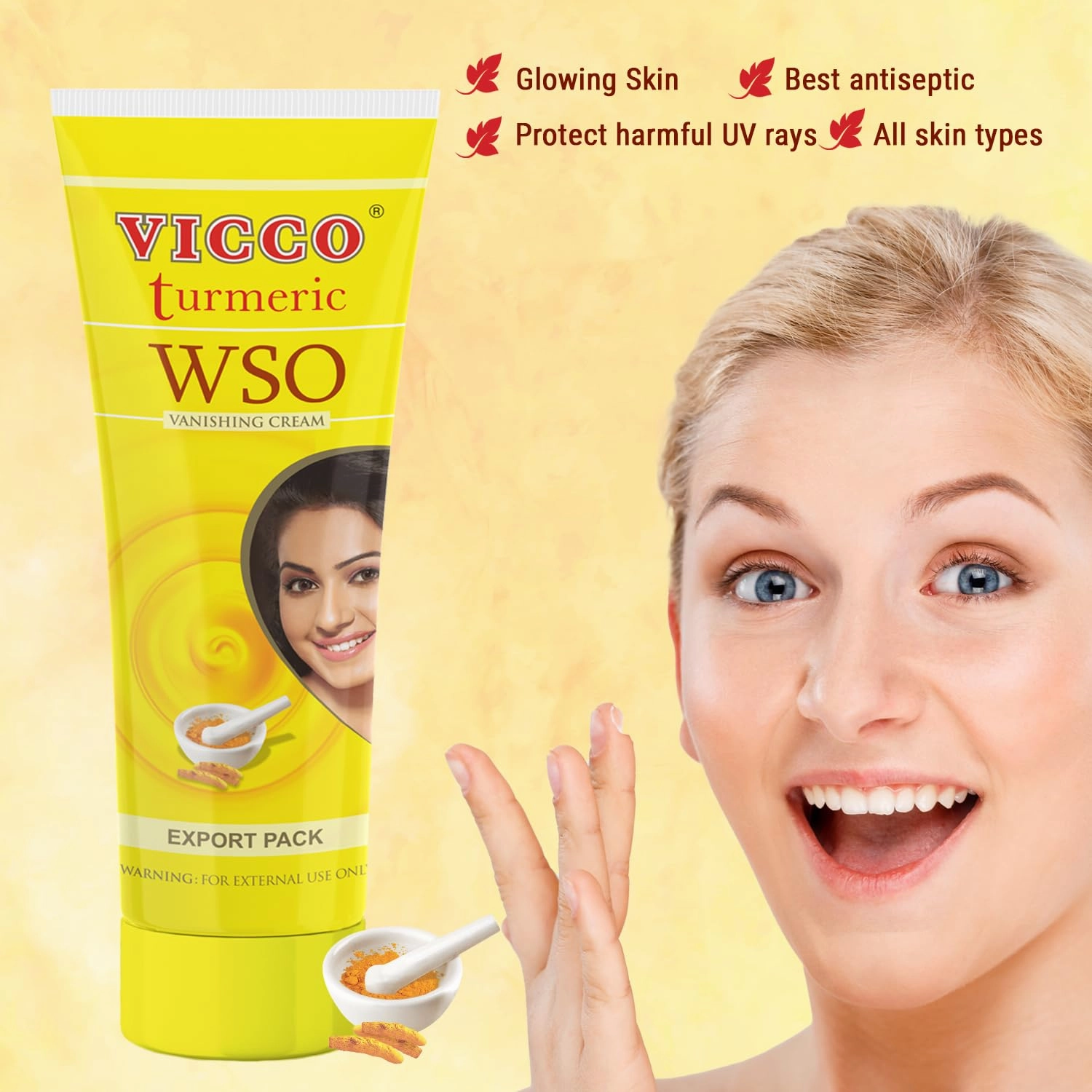 Vicco Turmeric WSO Face Moisturizer Cream 70 Year Legacy of Ayurveda, Hydrating with Natural Turmeric for Clear, Radiant Skin, Vegan, 100% Natural - 2.82 oz (3 Pack)