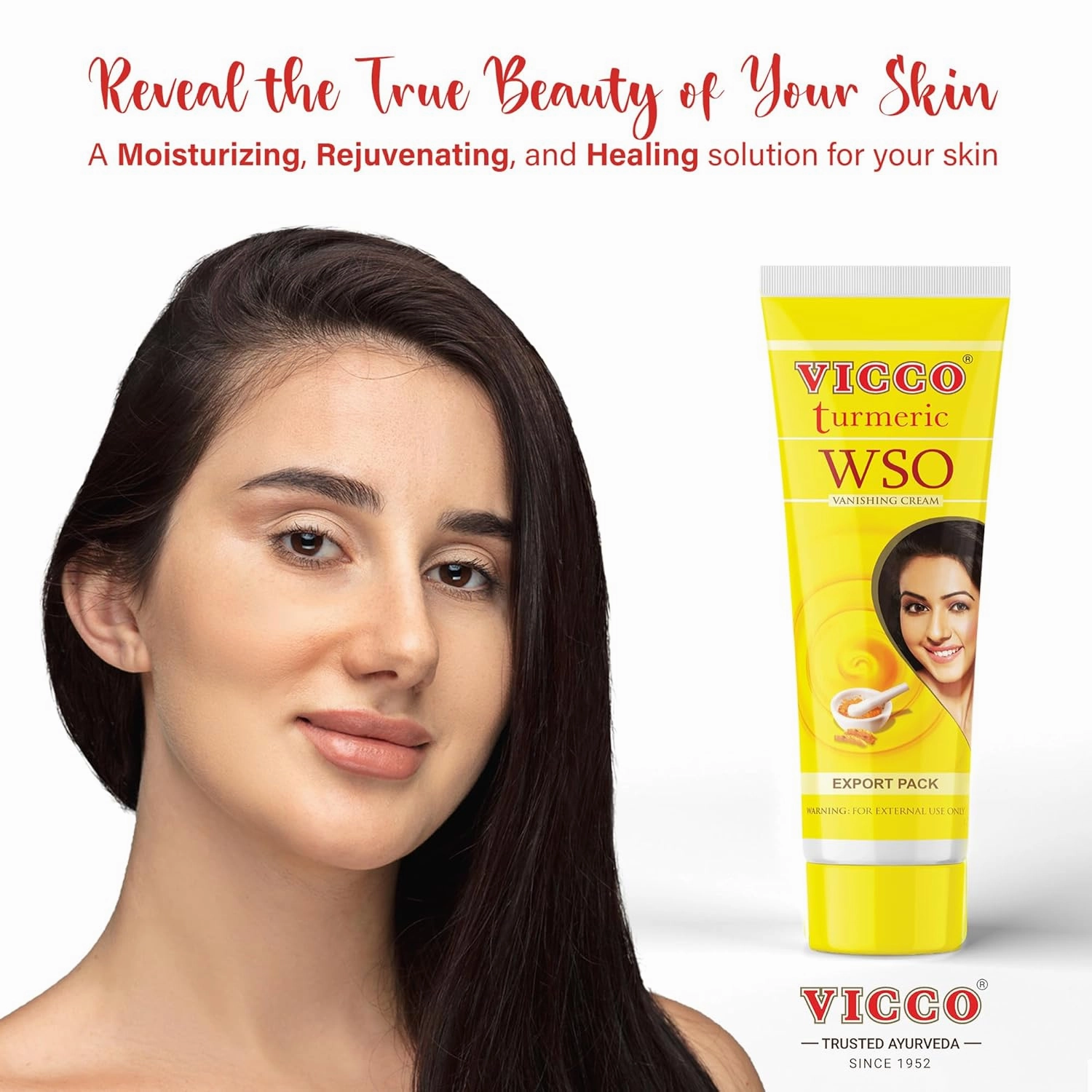 Vicco Turmeric WSO Face Moisturizer Cream 70 Year Legacy of Ayurveda, Hydrating with Natural Turmeric for Clear, Radiant Skin, Vegan, 100% Natural - 2.82 oz (3 Pack)