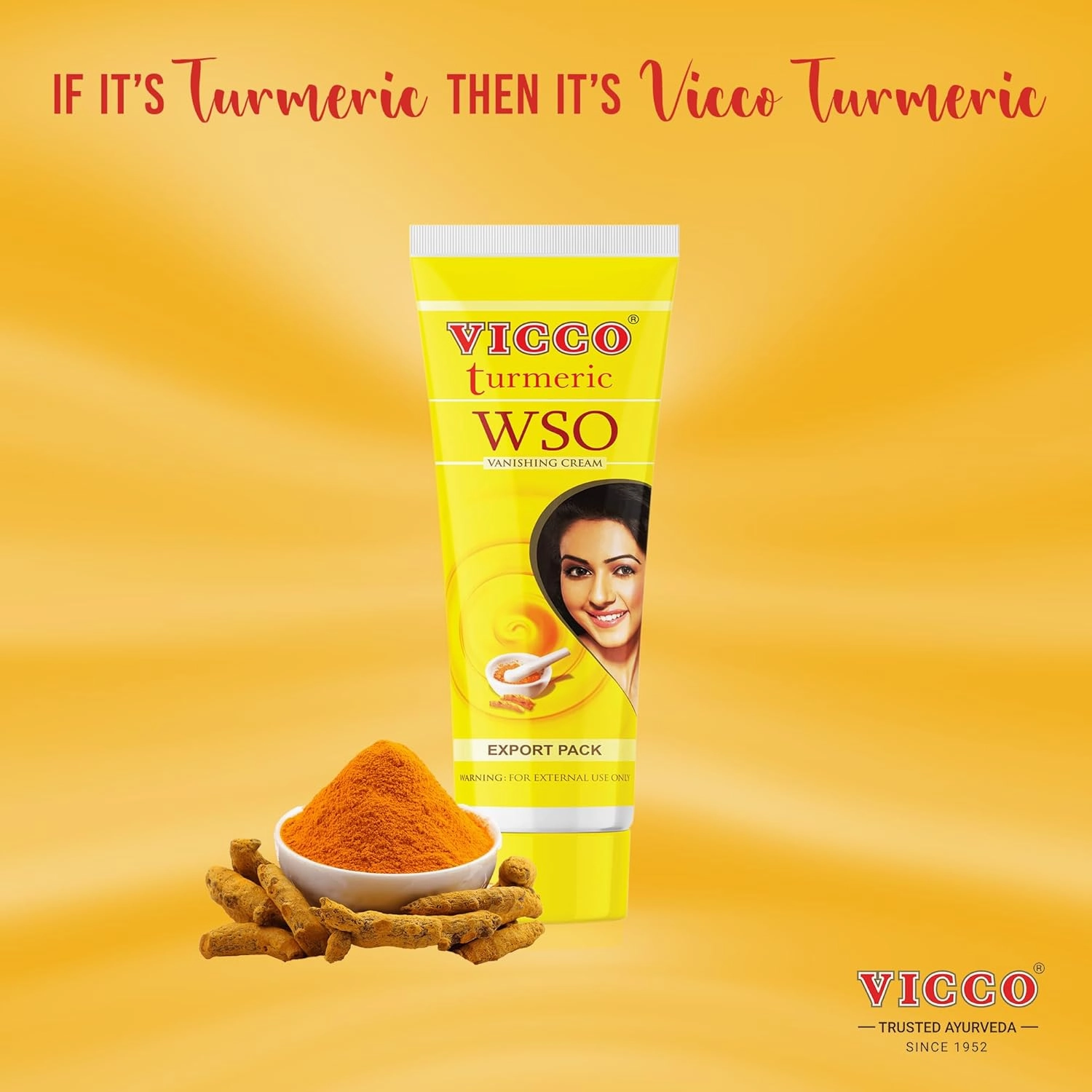 Vicco Turmeric WSO Face Moisturizer Cream 70 Year Legacy of Ayurveda, Hydrating with Natural Turmeric for Clear, Radiant Skin, Vegan, 100% Natural - 2.82 oz (3 Pack)