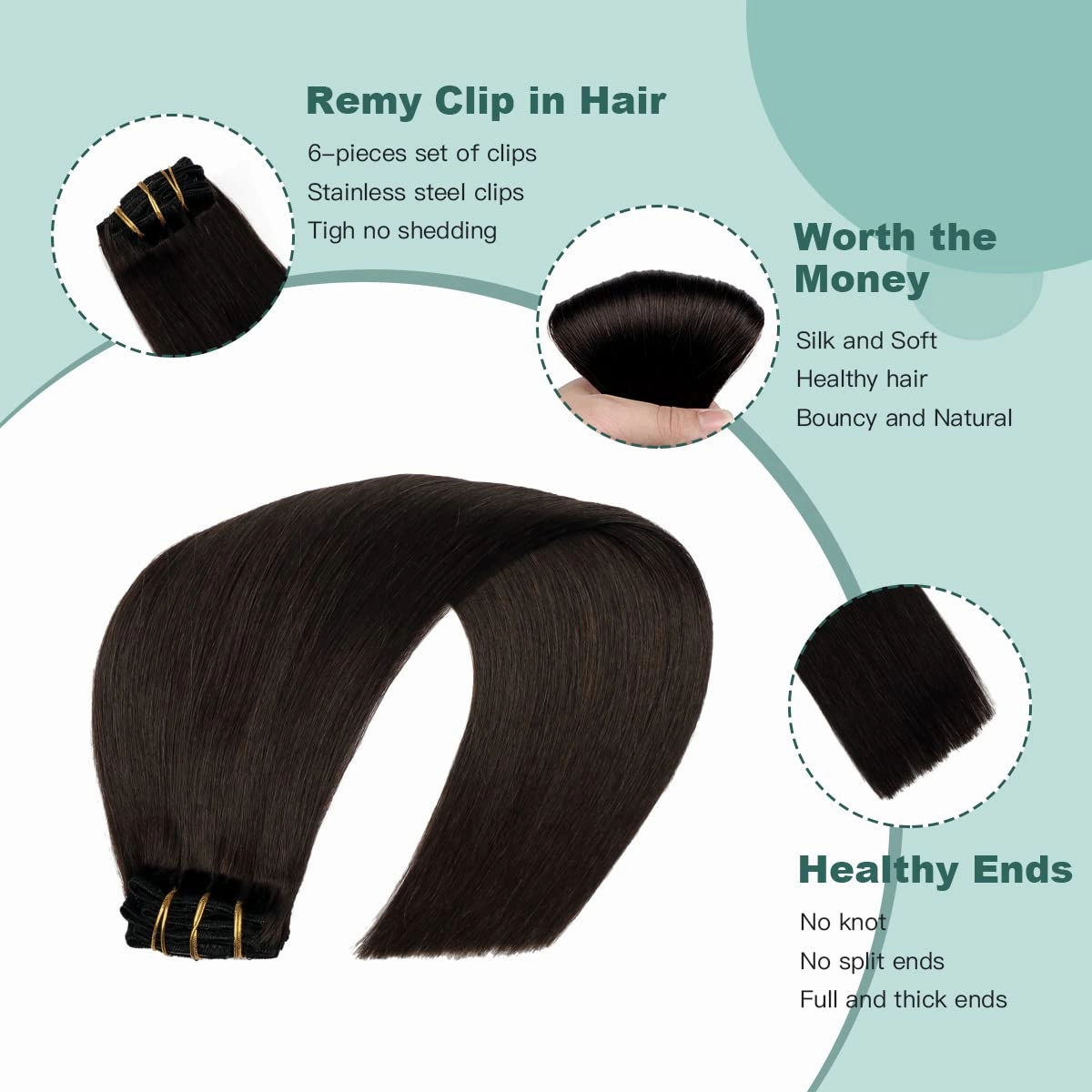 VINBAO Human Hair Extensions Clip in Human Hair Extensions Off Black 16 Inch 100g 6pcs Clip in Hair Extensions Thick Remy Hair Extensions (#1B,16'')