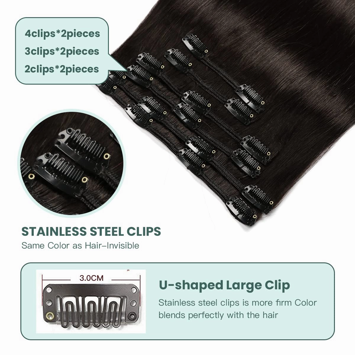 VINBAO Human Hair Extensions Clip in Human Hair Extensions Off Black 16 Inch 100g 6pcs Clip in Hair Extensions Thick Remy Hair Extensions (#1B,16'')