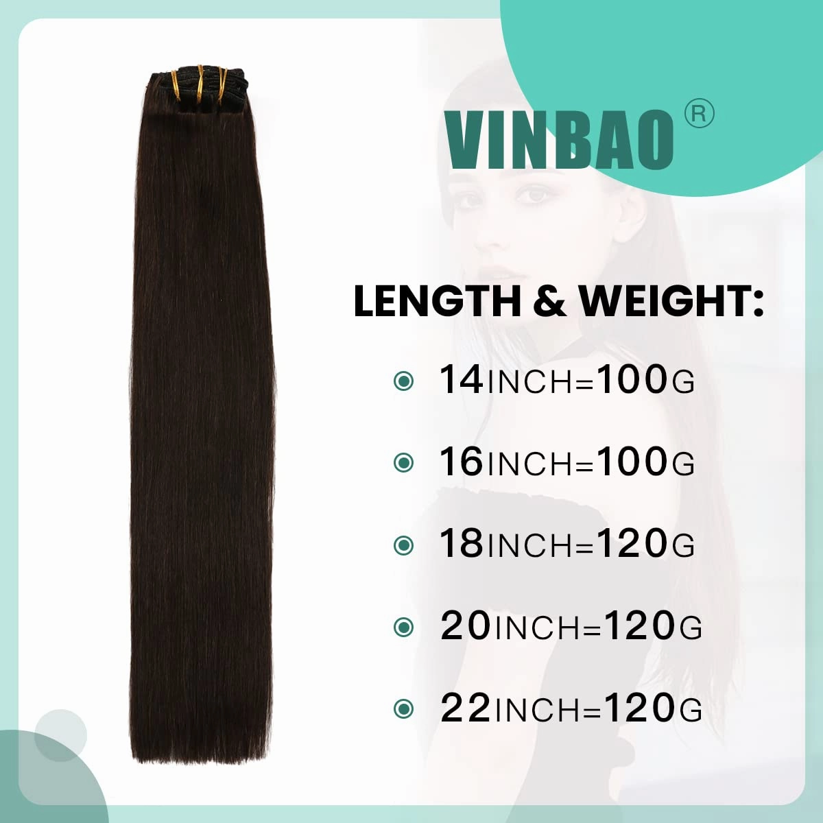 VINBAO Human Hair Extensions Clip in Human Hair Extensions Off Black 16 Inch 100g 6pcs Clip in Hair Extensions Thick Remy Hair Extensions (#1B,16'')