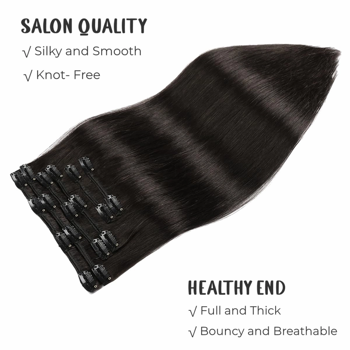 VINBAO Human Hair Extensions Clip in Human Hair Extensions Off Black 16 Inch 100g 6pcs Clip in Hair Extensions Thick Remy Hair Extensions (#1B,16'')