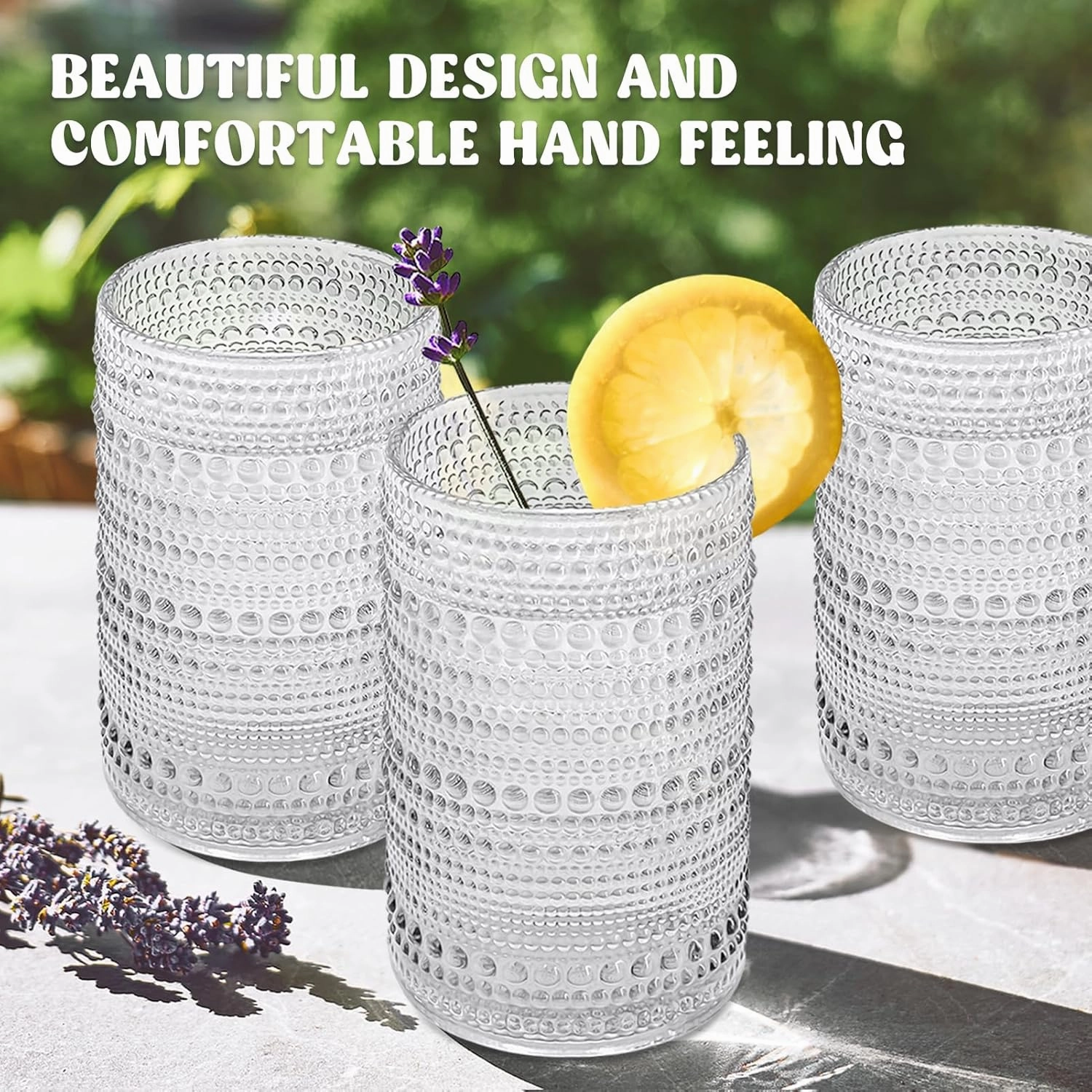 Vintage Drinking Glasses Glassware: 15oz Water Cups Set of 6 - Thick Glass Vintage Hobnail Tumbler for Cocktail Whiskey Wine Beer Juice (6pcs Clear)