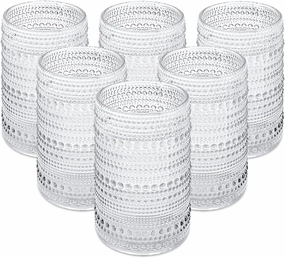 Vintage Drinking Glasses Glassware: 15oz Water Cups Set of 6 - Thick Glass Vintage Hobnail Tumbler for Cocktail Whiskey Wine Beer Juice (6pcs Clear)