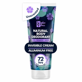 Violet Vibes Deodorant Cream for Women | Hypoallergenic & Gentle On Skin | Noni Leaf Extract, Aluminum-Free, Sensitive Skin, Fresh Odor Control for Whole Body 100mL (3.4 fl oz.) (Unscented)