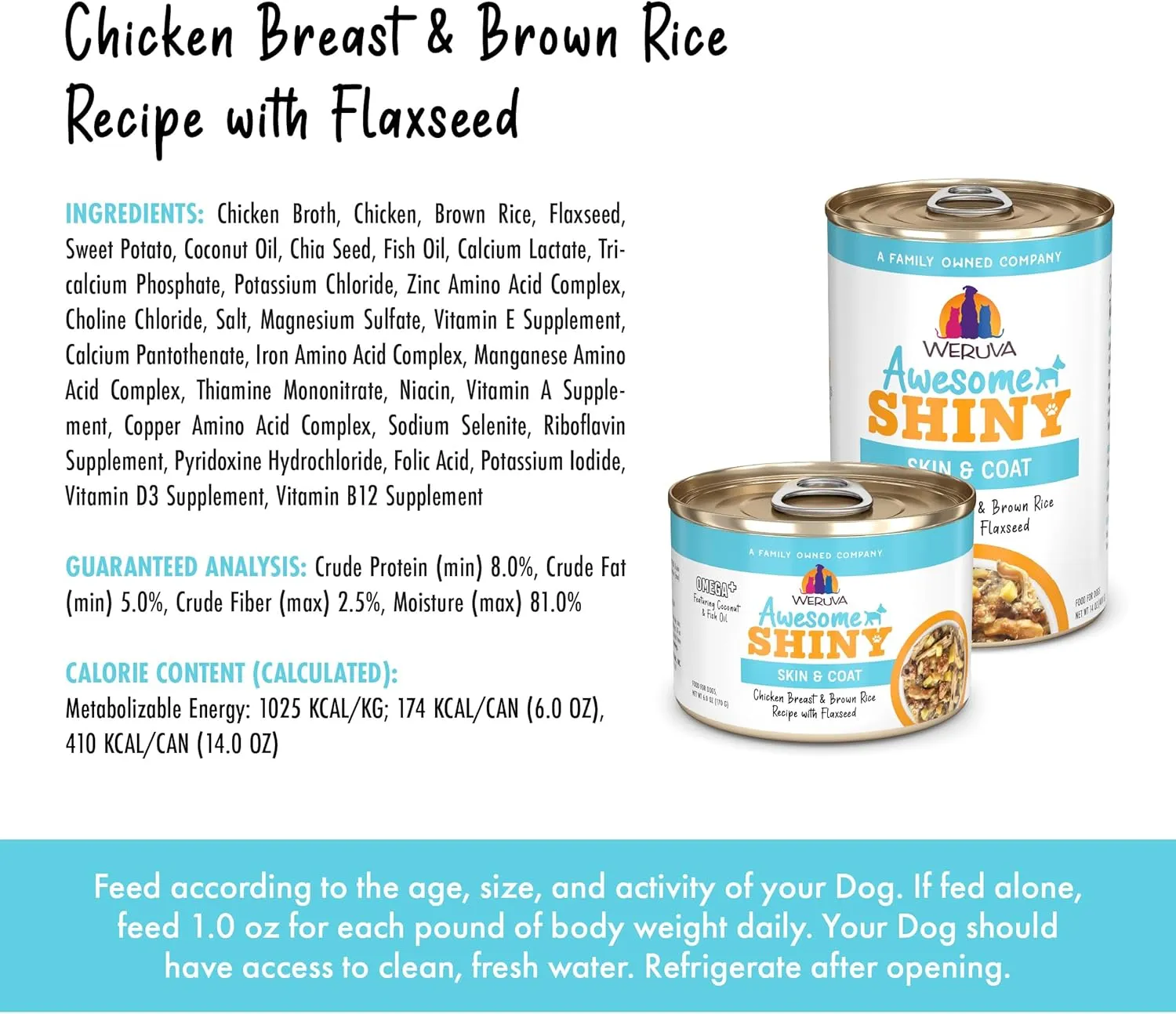 Weruva Awesome Shiny Wet Dog Food, Chicken & Brown Rice, 6oz Can (Pack of 8)