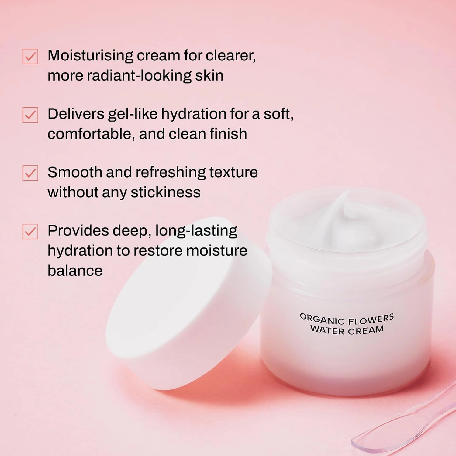 Whamisa Organic Flowers Water Cream, 95.2% Organic, Waterless Formula, Fermented Postbiotic for Deep Hydration & Soothing, Moisturizing (50ml)