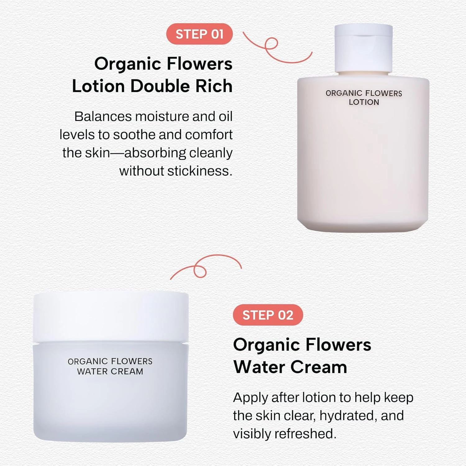 Whamisa Organic Flowers Water Cream, 95.2% Organic, Waterless Formula, Fermented Postbiotic for Deep Hydration & Soothing, Moisturizing (50ml)