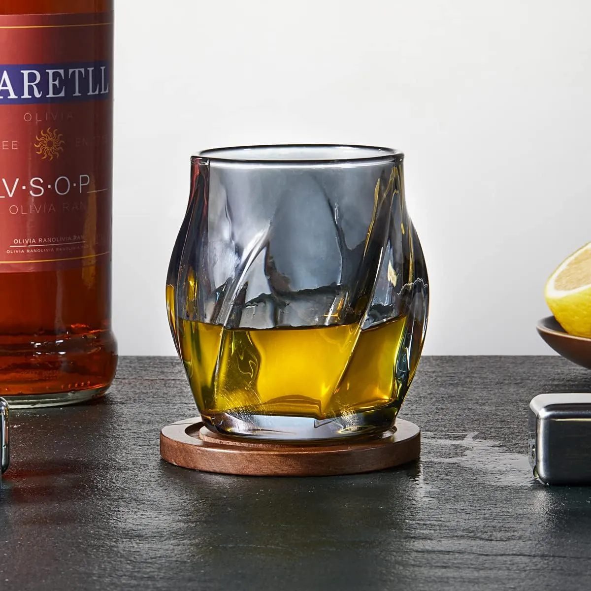 Whiskey Glasses Set of 2, Rocks Glass, 8.5 OZ Drinking Glasses, Creative Twisted Crystal Old Fashioned Cocktail Glass Tumbler for Bourbon, Scotch, Tequila, Cognac, Rum