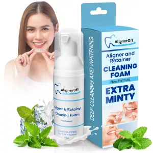 White Foam Retainer Cleaner – New Whitening Formula for Aligners, Retainers, Nightguards, Braces & Dentures – Super Minty for Invisalign, Essix, Hawley Trays – 50ml – Ideal for Gifting
