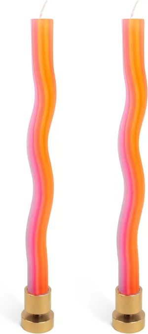 Wiggle Candles (2 Pack) - Joyful Dancing Design Taper Candlesticks | Bright Colors | 7/8” diam x 11” Length | Designed by Lex Pott | Made in USA (Orange)