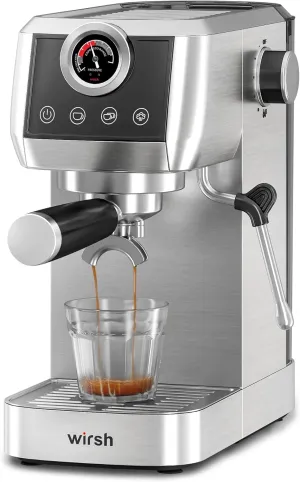 wirsh Espresso Machine,20 Bar Semi-Automatic Espresso Maker with Pressure Gauge, Steam Wand, Stainless Steel Expresso Coffee Machine for Espresso/Latte/Cappuccino, Touch Screen,Home Barista Plus