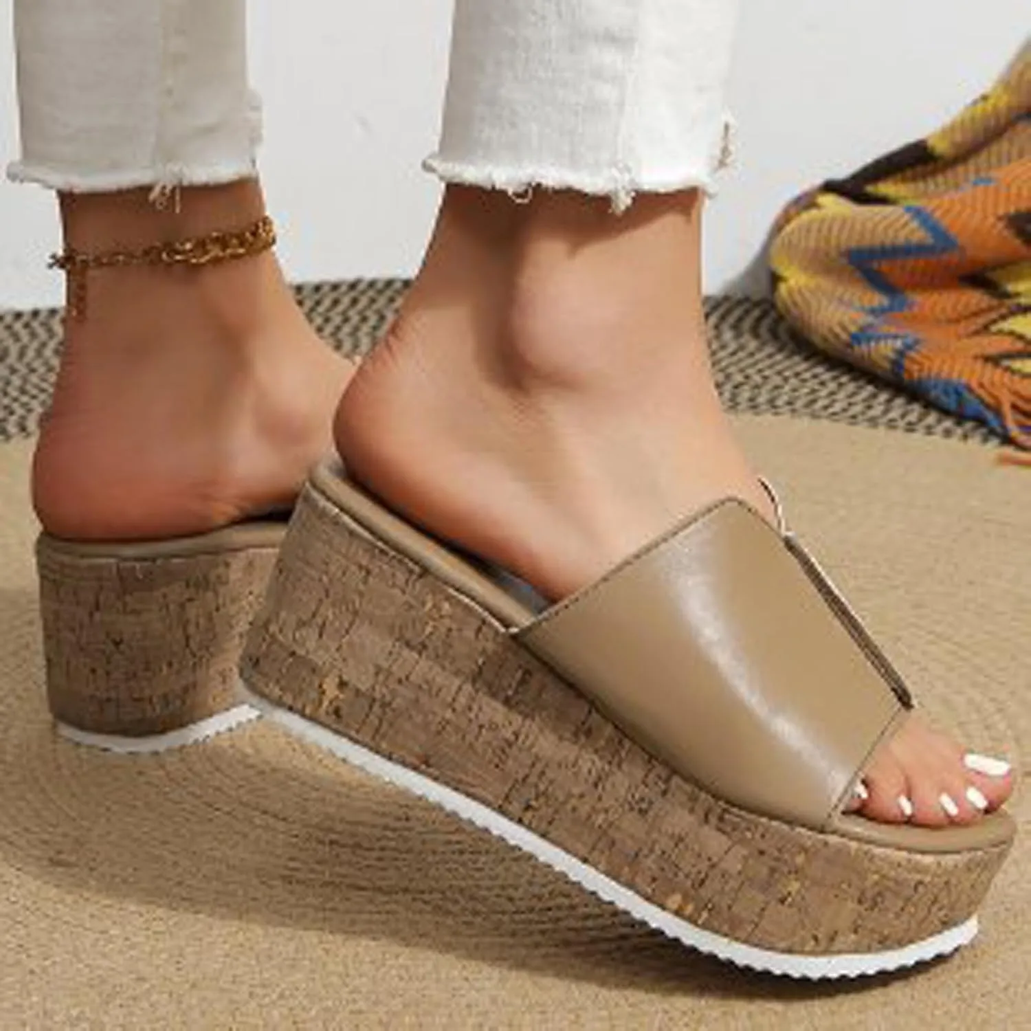 Women 2025 Solid Chunky Slipper Open Toe Casual Sandals Platform Anti-Slip Heighten Slide Simple Slip on Sandal