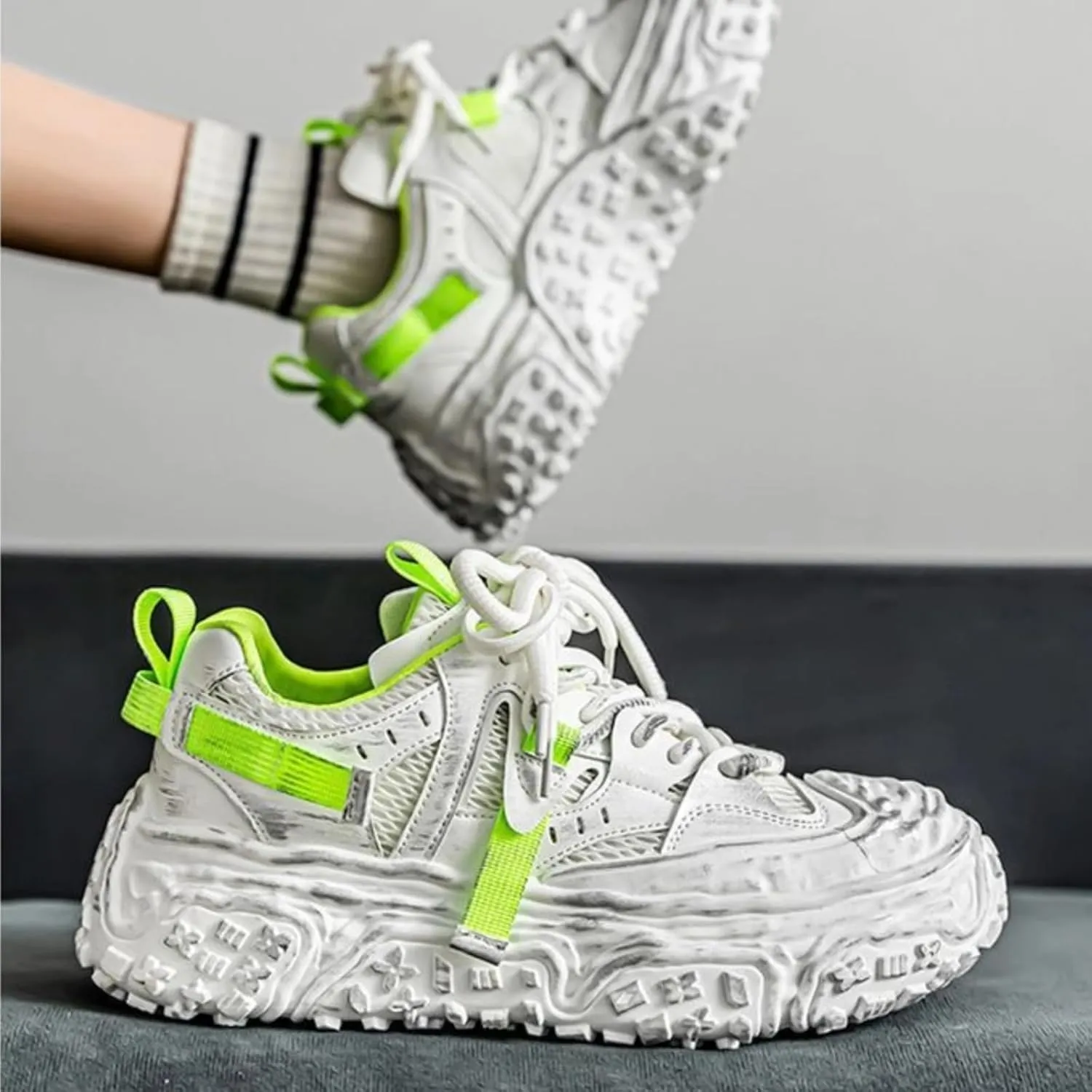 Women Chunky Platform Sneakers, Futuristic Techwear Dad Shoes, Y2K Fashion Outdoor Streetwear, Breathable Non Slip