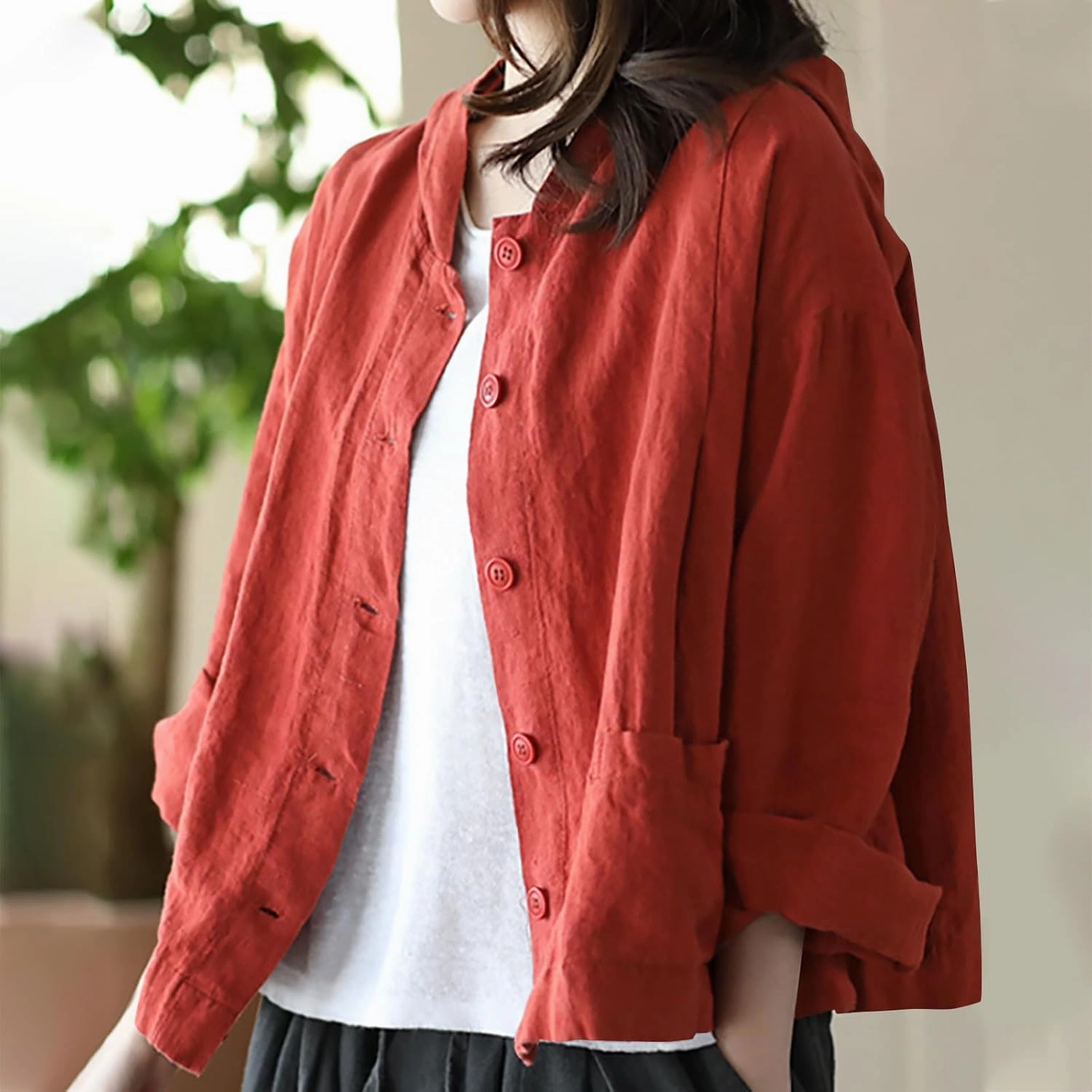 Women's Cotton Linen UPF 50  Long Sleeve UV Sun Protection Hoodies Casual Loose Button Down Shirt Outgoing Jackets