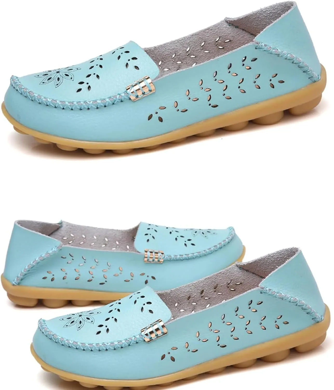 Womens Boat Shoes Casual Breathable Loafers for Walking Slip On Nurse Shoes Comfortable Flat Sandals Hollow Out Faux Leather Summer Shoe for All Day Wear