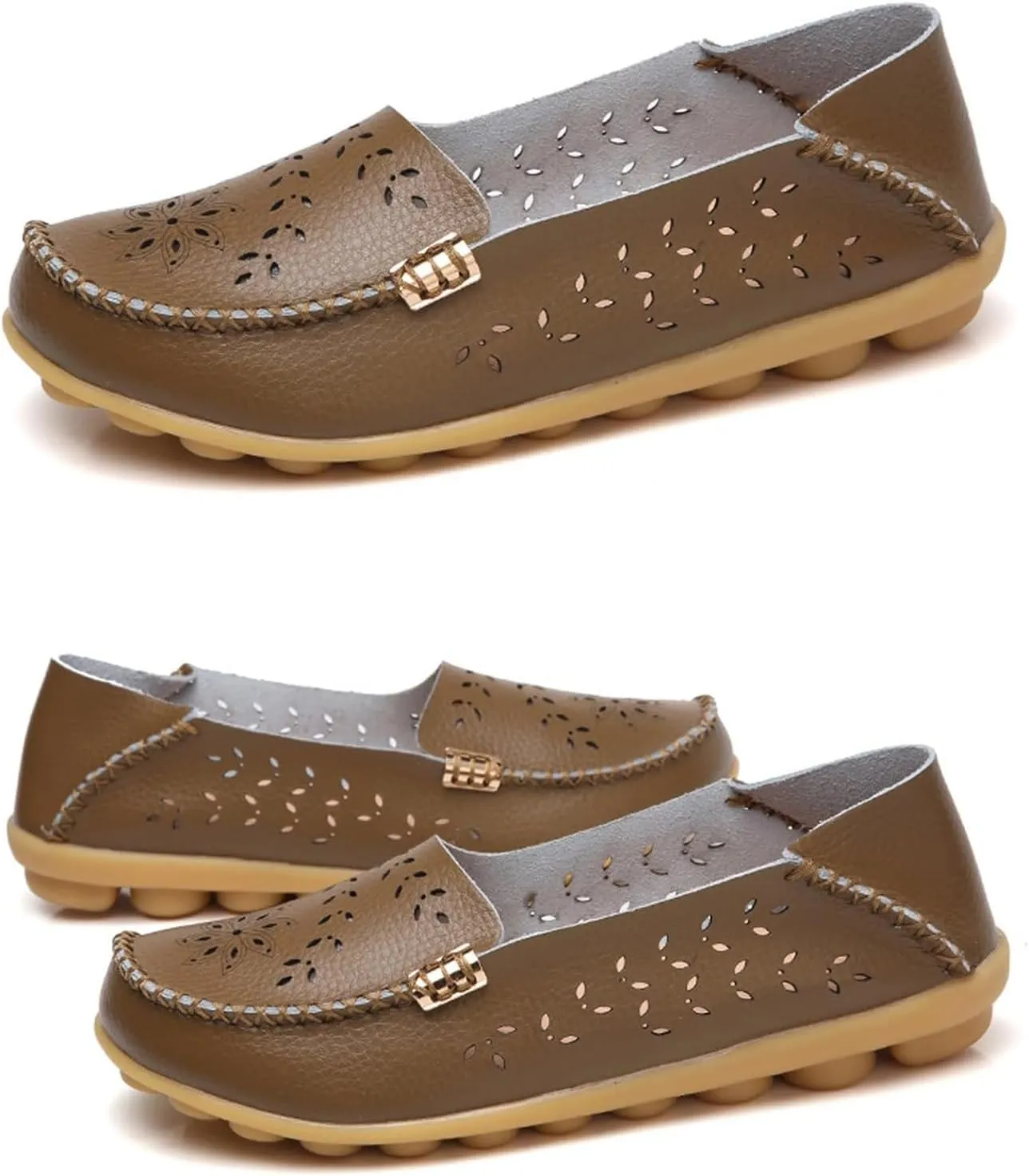 Womens Boat Shoes Casual Breathable Loafers for Walking Slip On Nurse Shoes Comfortable Flat Sandals Hollow Out Faux Leather Summer Shoe for All Day Wear