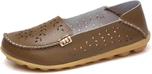 Womens Boat Shoes Casual Breathable Loafers for Walking Slip On Nurse Shoes Comfortable Flat Sandals Hollow Out Faux Leather Summer Shoe for All Day Wear
