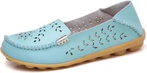 Womens Boat Shoes Casual Breathable Loafers for Walking Slip On Nurse Shoes Comfortable Flat Sandals Hollow Out Faux Leather Summer Shoe for All Day Wear
