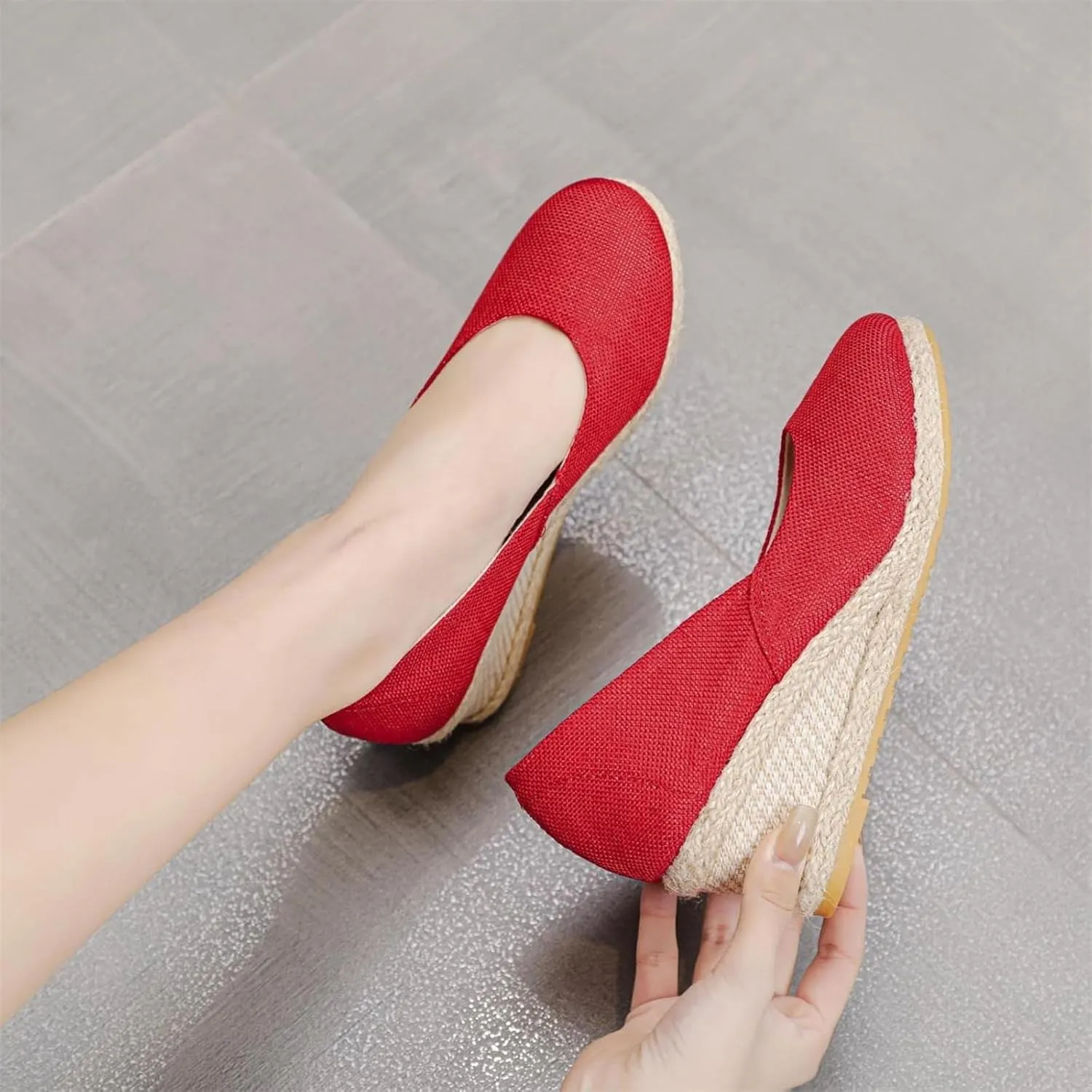 Women's Closed Toe Espadrilles Wedge Sandals Round Slip On Comfy Platform Pumps Shoes Solid Color Pointed Comfortable Espadrille Wedges Canvas Wide Width Sandal Dressy Casual Summer