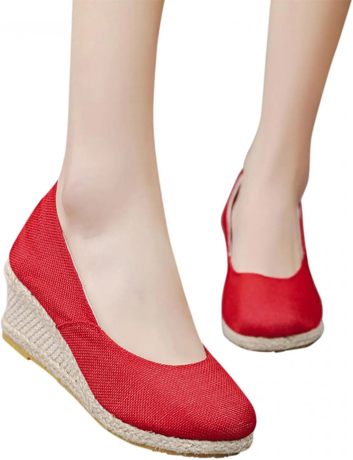 Women's Closed Toe Espadrilles Wedge Sandals Round Slip On Comfy Platform Pumps Shoes Solid Color Pointed Comfortable Espadrille Wedges Canvas Wide Width Sandal Dressy Casual Summer