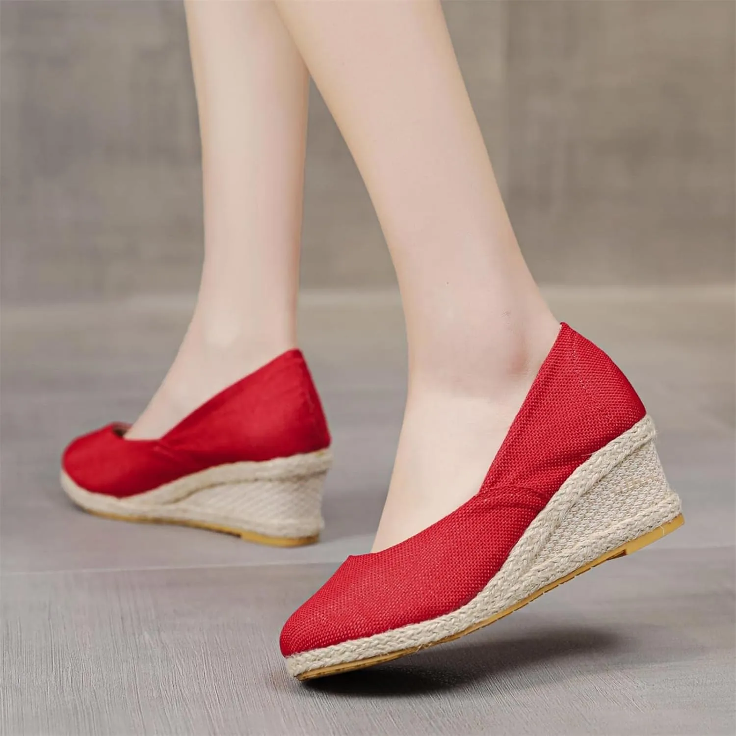Women's Closed Toe Espadrilles Wedge Sandals Round Slip On Comfy Platform Pumps Shoes Solid Color Pointed Comfortable Espadrille Wedges Canvas Wide Width Sandal Dressy Casual Summer