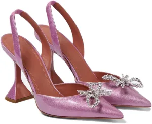 Women's Closed Toe Rhinstone Sandals Kitten Heel Slingback Clear Bowknots Pumps Adjustable Strap Pointed Toe Crystal Bow High Heels Wedding Bridal Prom Dress Shoes