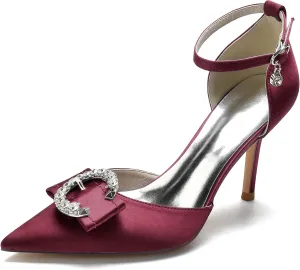 Women's Closed Toe Rhinstone Wedding Low Heel Slingback Clear Kitten Heels Wedding Pumps with Decoration