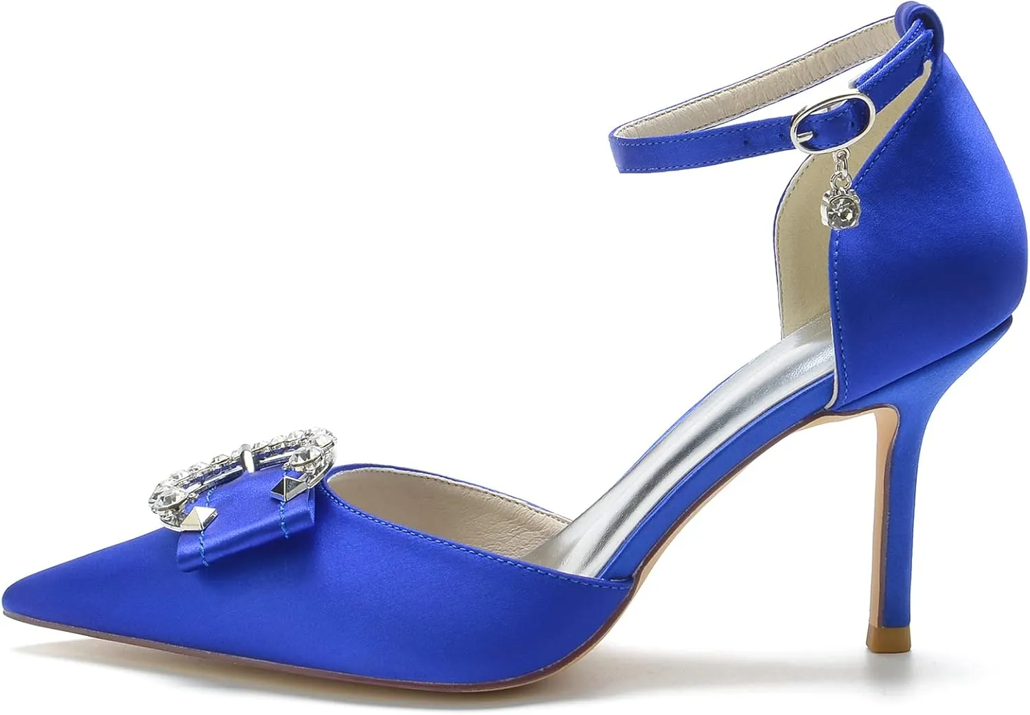 Women's Closed Toe Rhinstone Wedding Low Heel Slingback Clear Kitten Heels Wedding Pumps with Decoration