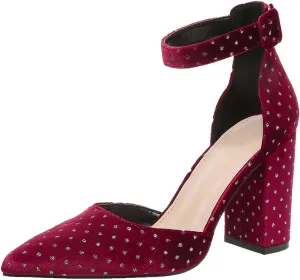 Women's Elegant Pointed Toe High Heels with Ankle Strap Buckle for Party Wedding Dress Shoes 9cm Chunky Block