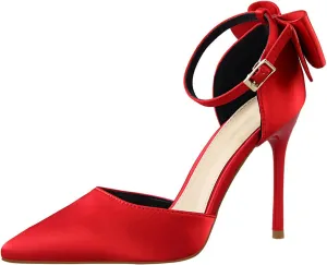 Womens High Heels Bow Back Strappy Wedding Dress Shoes Sexy Point Closed Toe Stiletto Sandals Ankle Strap D'Orsay Pumps