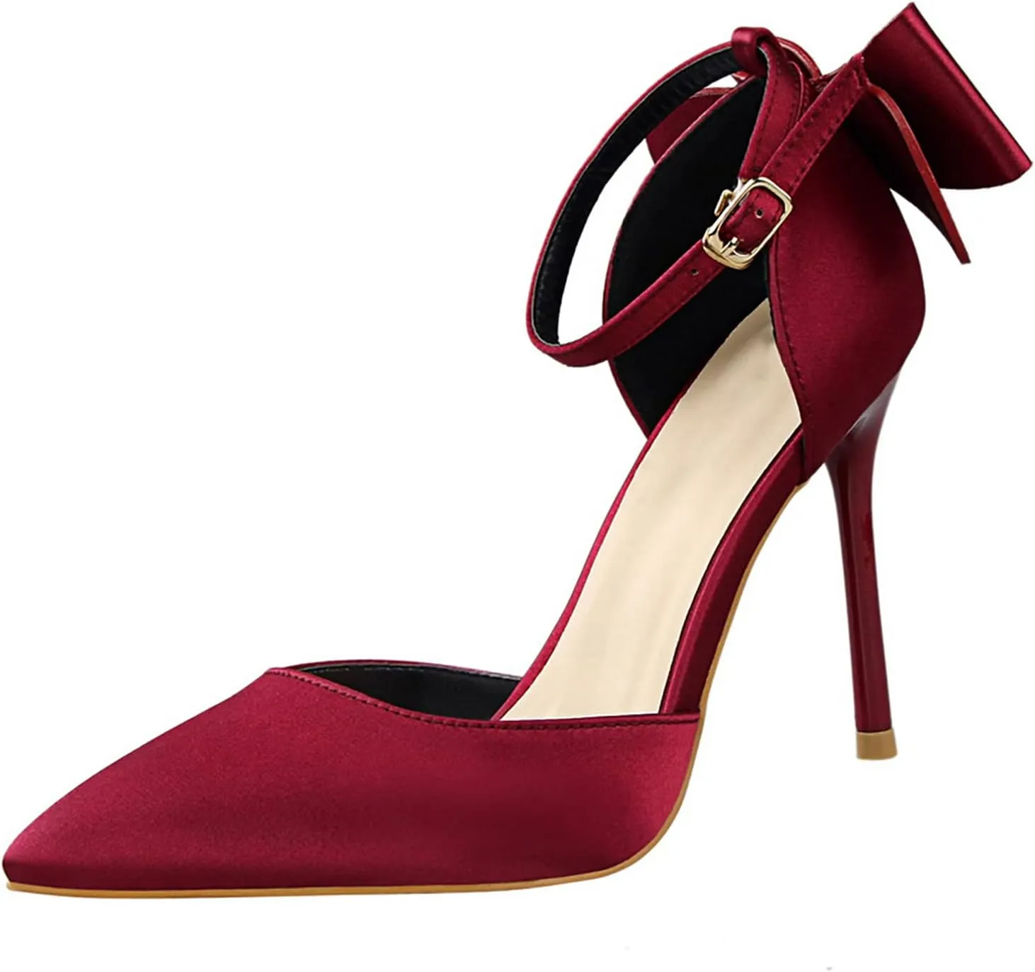 Womens High Heels Bow Back Strappy Wedding Dress Shoes Sexy Point Closed Toe Stiletto Sandals Ankle Strap D'Orsay Pumps