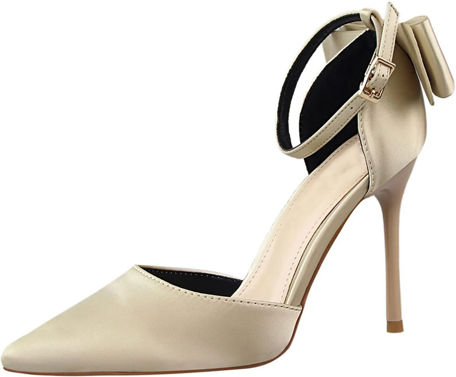 Womens High Heels Bow Back Strappy Wedding Dress Shoes Sexy Point Closed Toe Stiletto Sandals Ankle Strap D'Orsay Pumps