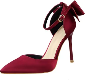 Womens High Heels Bow Back Strappy Wedding Dress Shoes Sexy Point Closed Toe Stiletto Sandals Ankle Strap D'Orsay Pumps