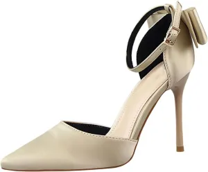 Womens High Heels Bow Back Strappy Wedding Dress Shoes Sexy Point Closed Toe Stiletto Sandals Ankle Strap D'Orsay Pumps