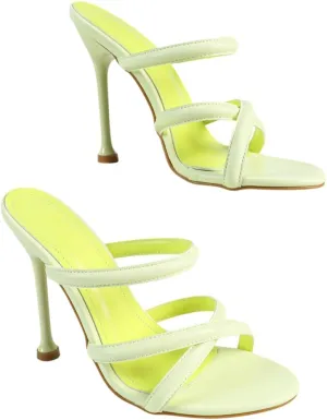 Women’s Light Yellow Leather High Heels | Minimalist Crisscross Strap Party Shoes | Pointed Toe Slender Heel for Weddings, Dates, Daily Wear